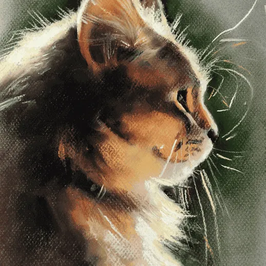 Портрет кота на фоне зелени, создающий спокойную атмосферу с мягким освещением