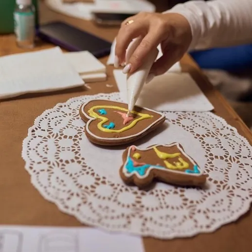 Изготовление украшенных пряников в уютном кафе в зимнее время года