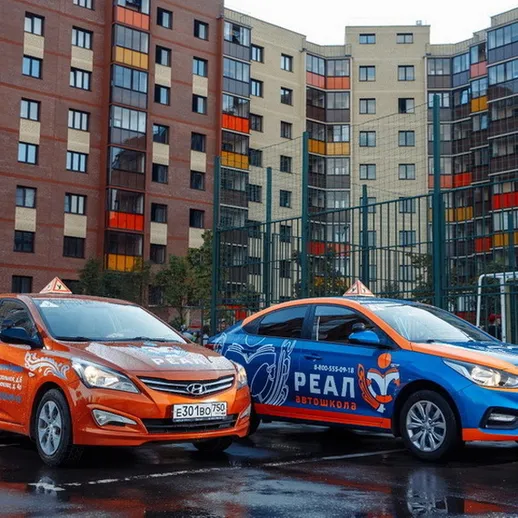 Такси ожидает клиентов во дворе жилого комплекса в Москве в ясный осенний день