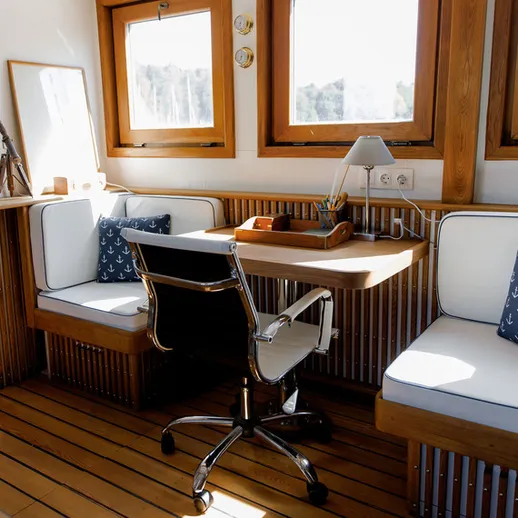 Уютный уголок для отдыха на яхте с свежим морским воздухом и современным дизайном