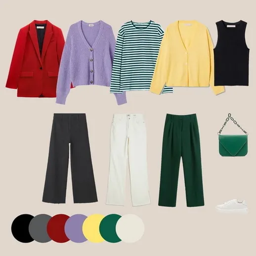 Коллекция стильной одежды для осенного сезона с кардиганами и брюками в разных цветах