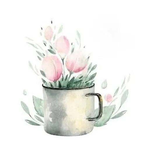 Чашка с цветами в пастельных тонах на белом фоне