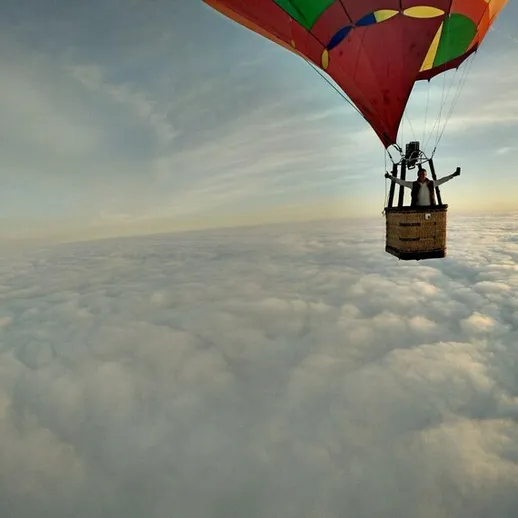 Прекрасный полет на воздушном шаре над облаками в раннее утро