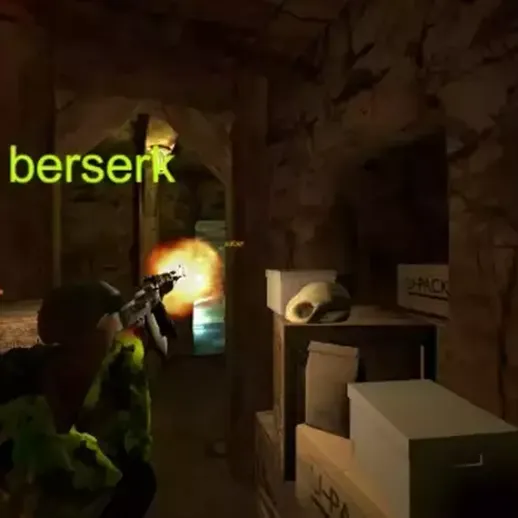 Игрок стреляет из оружия в темном подземелье во время интенсивной игровой сессии