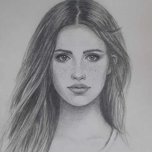 Портрет молодой женщины с длинными волосами и выразительными чертами лица