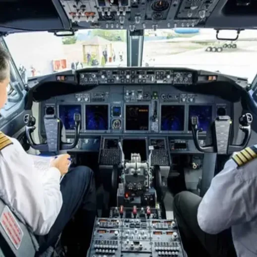 Кабина самолета во время подготовки к вылету, пилоты проверяют приборы перед рейсом