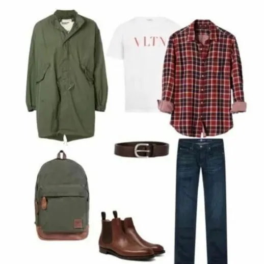 Стильный мужской наряд с курткой, рубашкой и обувью, идеальный для осени и повседневных прогулок