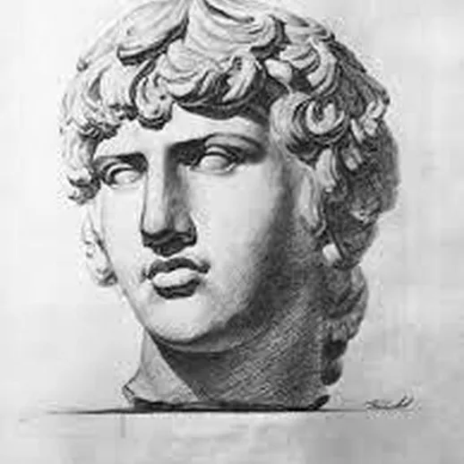 Изображение древнегреческой скульптуры с детализированным образом головы молодого мужчины