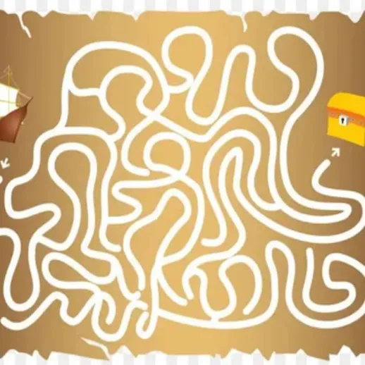 Карта с лабиринтом по поиску сокровищ на старинном пергаменте для детей и взрослых