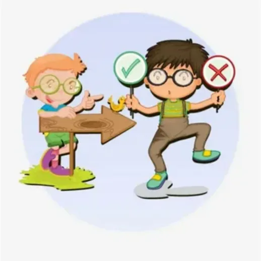 Два ребенка учатся различать правильные и неправильные решения в игре на свежем воздухе