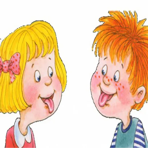 Дети смеются и показывают языки, иллюстрация для детской книги, яркие цвета, веселое настроение